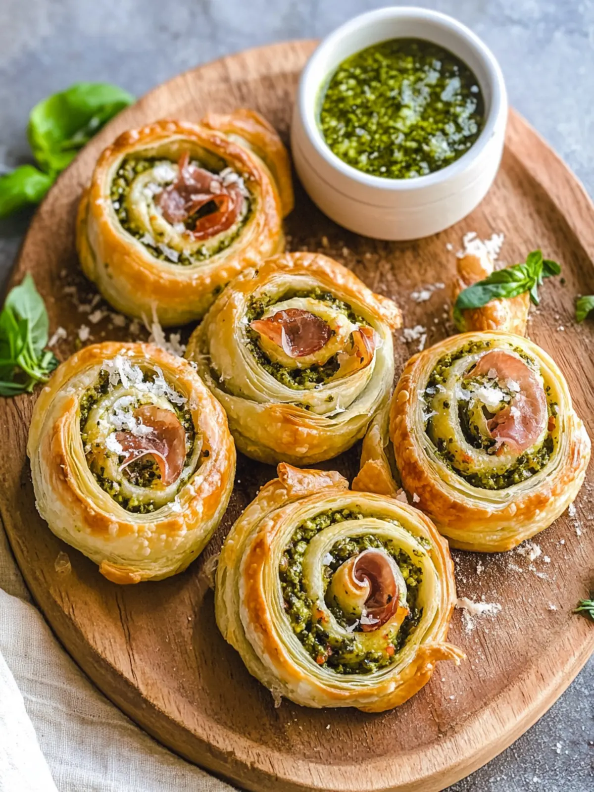 Irresistible Easy Pesto Puff Pastry Pinwheels with Prosciutto 3 Easy Pesto Puff Pastry Pinwheels with Prosciutto