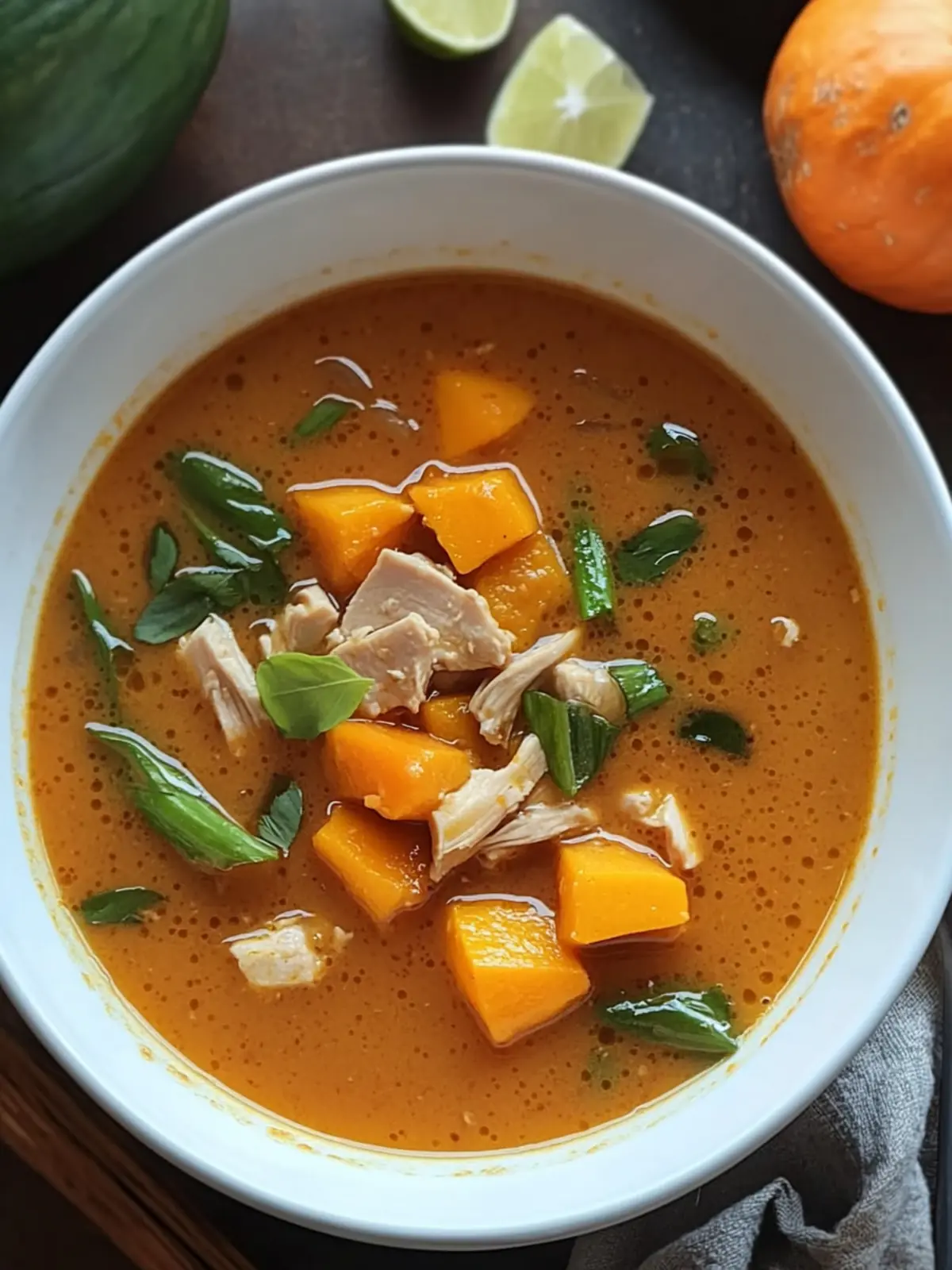 Cozy Up with Thai Red Curry Style Pumpkin, Coconut Chicken Soup 4 Thai Red Curry Style Pumpkin, Coconut and Chicken Soup