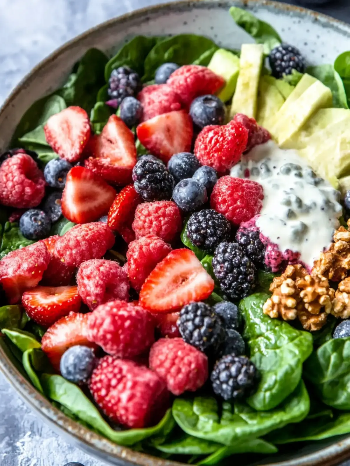 Delicious Spinach Berry Salad with Feta and Creamy Dressing 5 Spinach Berry Salad