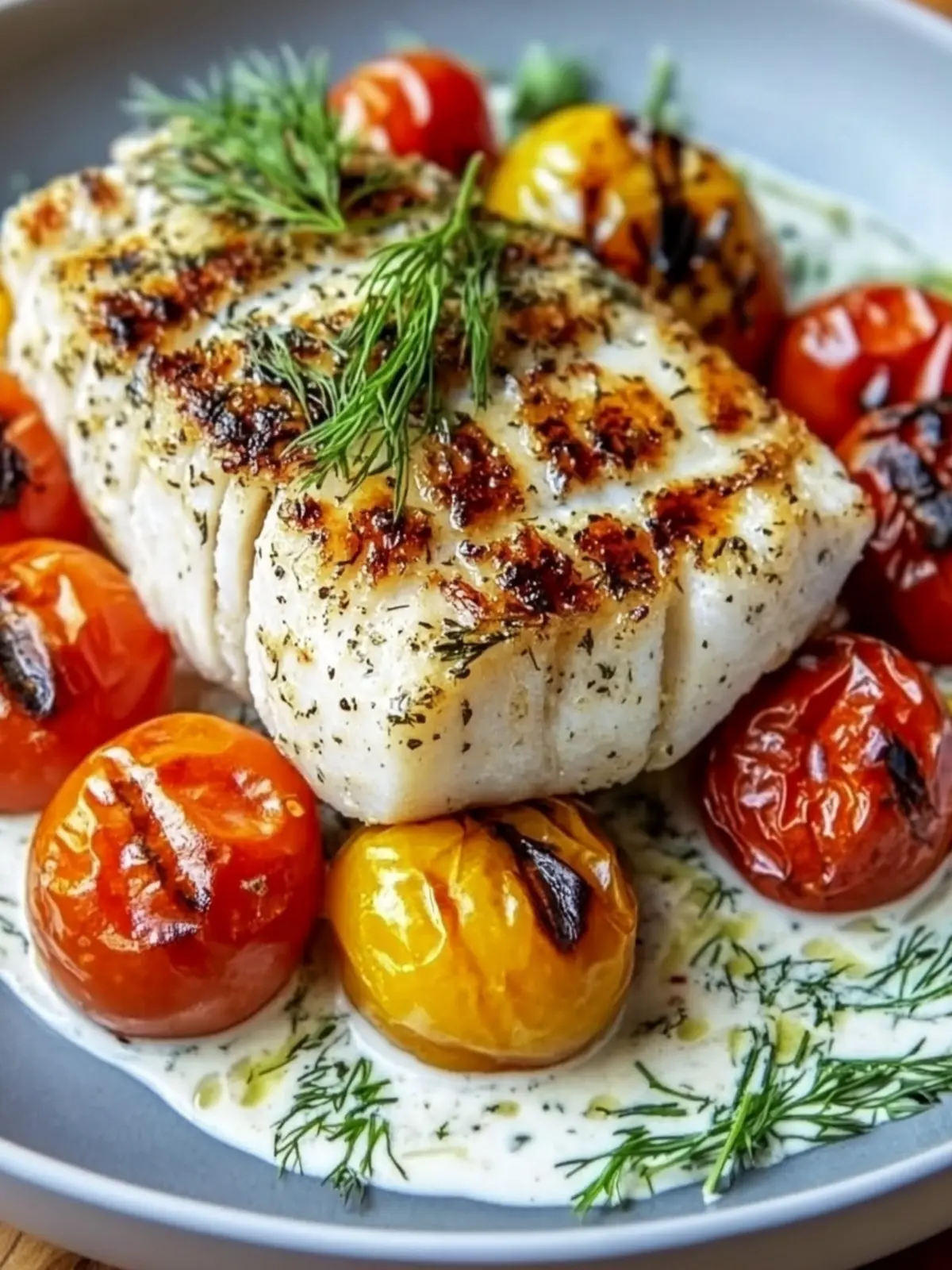 Grilled Cod with Roasted Tomatoes & Creamy Dill Sauce Bliss 5 Grilled Cod with Roasted Tomatoes & Creamy Dill Sauce