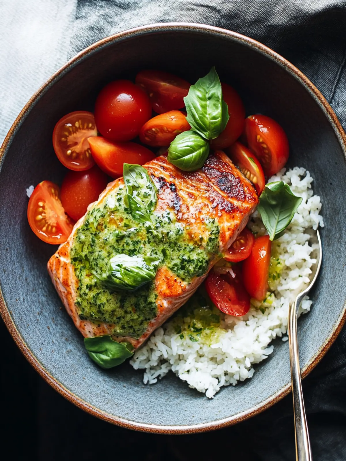 Salmon with Basil Sauce and Tomato Salad for Summer Vibes 4 Salmon with Basil Sauce and Tomato Salad