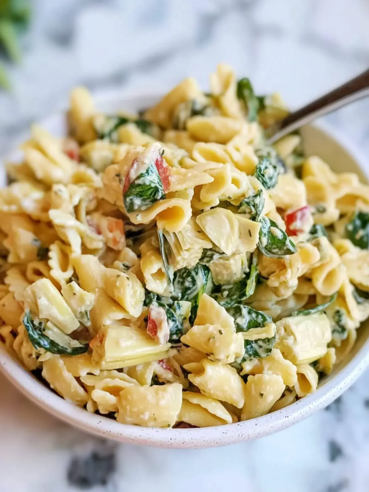 Creamy Spinach Artichoke Pasta Salad for Perfect Gatherings 5 Spinach Artichoke Pasta Salad