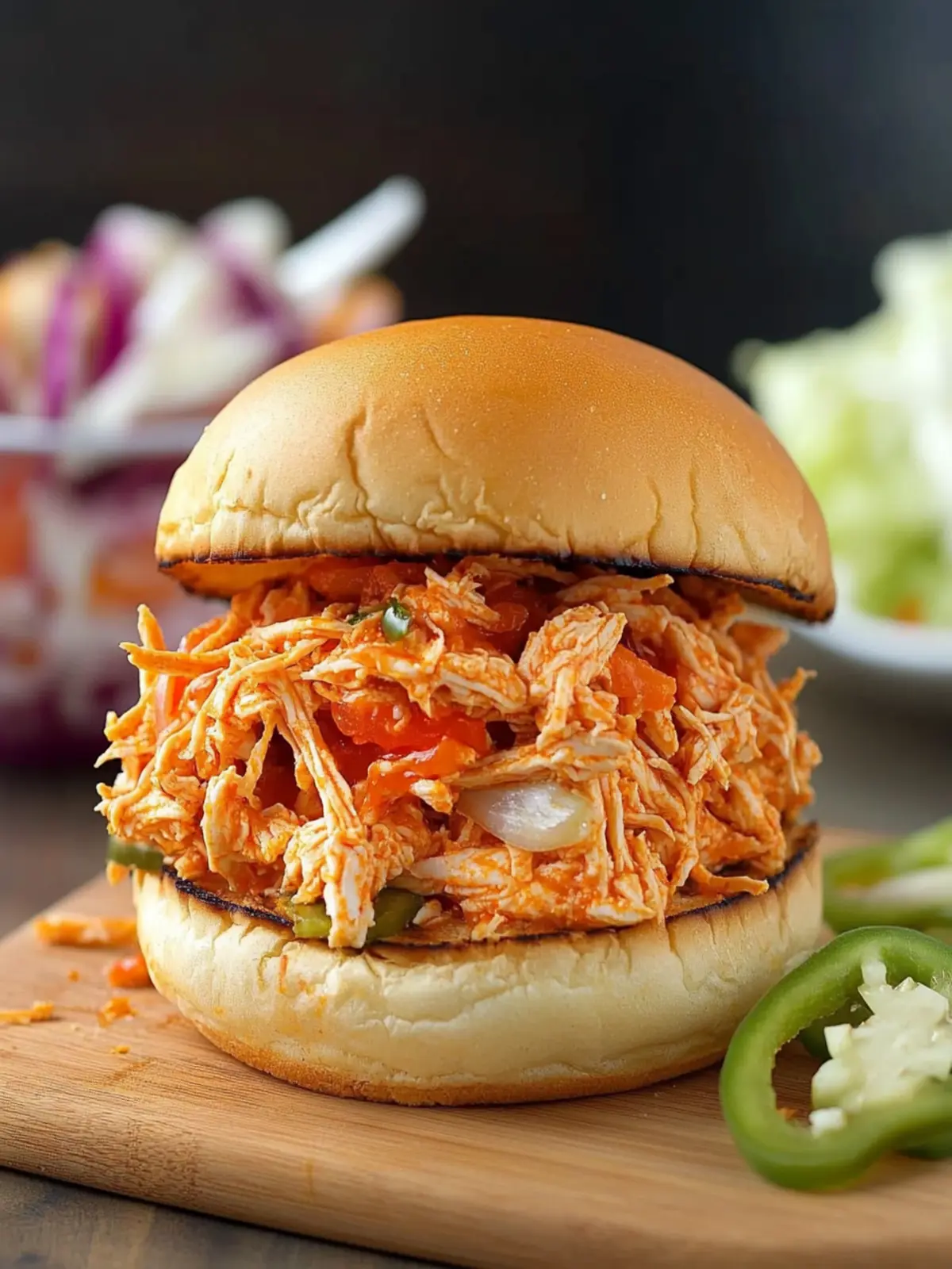 No Cook Shredded Buffalo Chicken Sandwich Bliss with Rotisserie Chicken 4 No Cook Shredded Buffalo Chicken Sandwich (with rotisserie chicken)