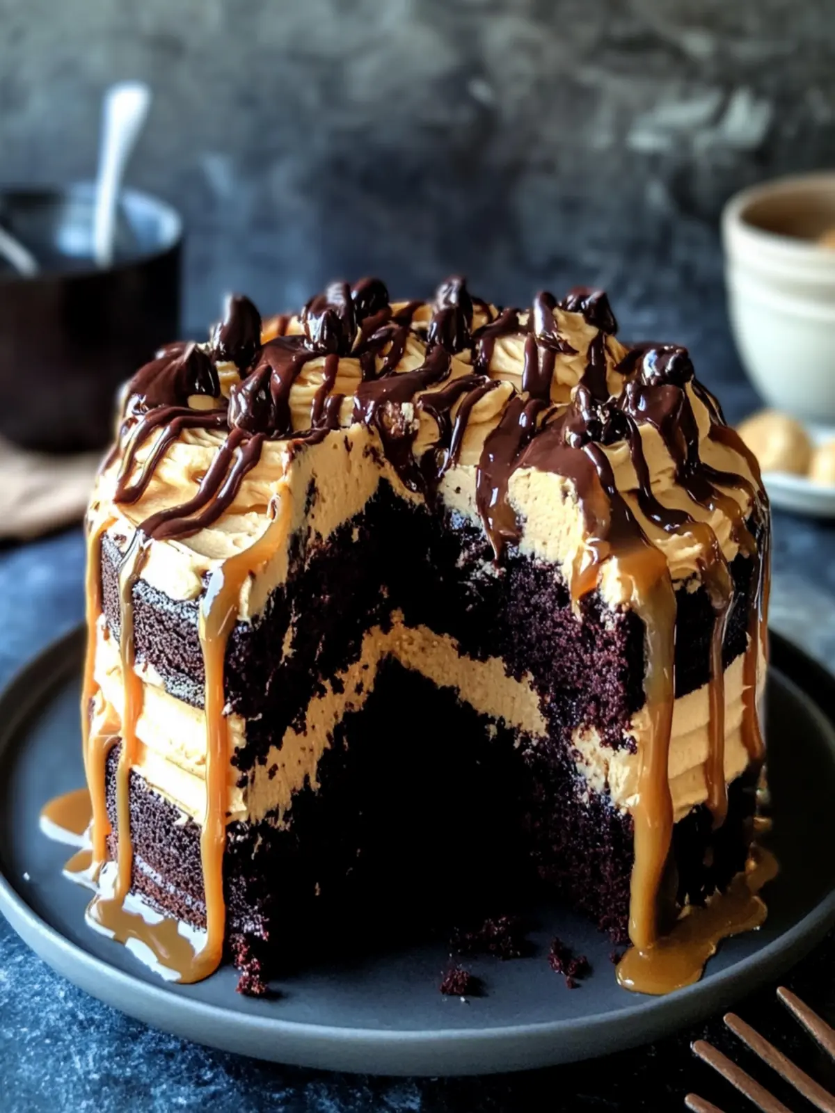 Irresistible Chocolate Fudge Cake with Salted Caramel Bliss 5 Chocolate Fudge Cake with Salted Caramel Buttercream, Salted Caramel and Dark Chocolate Ganache