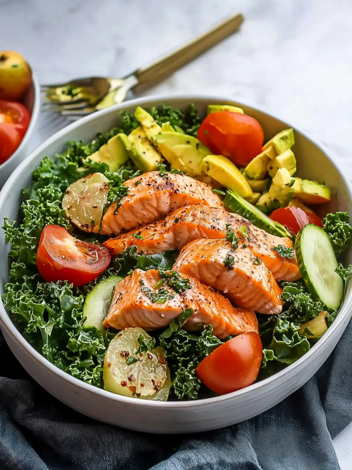 Savory Salmon Kale Salad with Tahini Bliss for Fall Freshness 5 Salmon Kale Salad