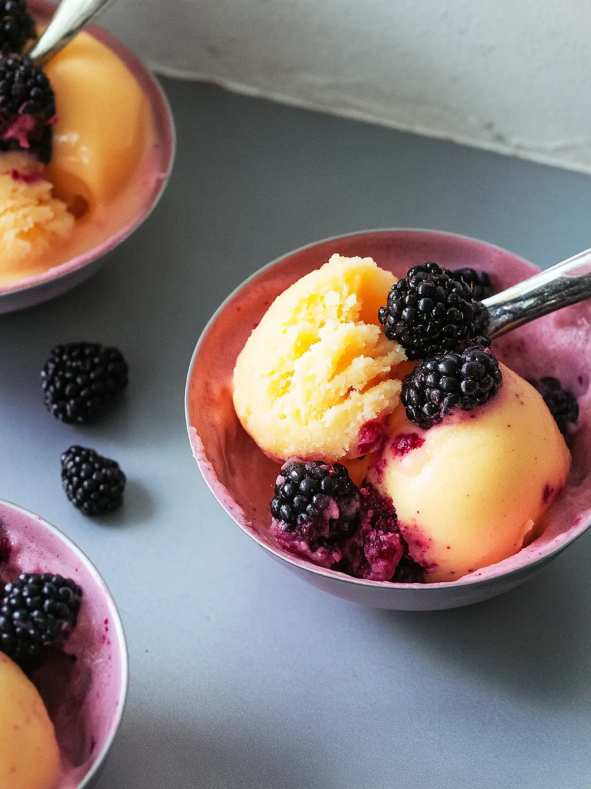 Cool Down with Peach Lassi Sorbet and Blackberries Bliss 5 Peach Lassi Sorbet With Crushed Blackberries
