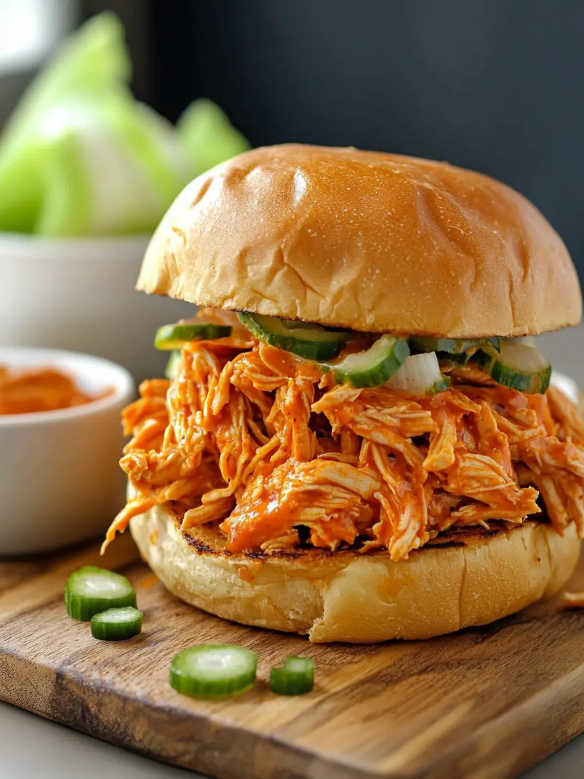 No Cook Shredded Buffalo Chicken Sandwich Bliss with Rotisserie Chicken 3 No Cook Shredded Buffalo Chicken Sandwich (with rotisserie chicken)