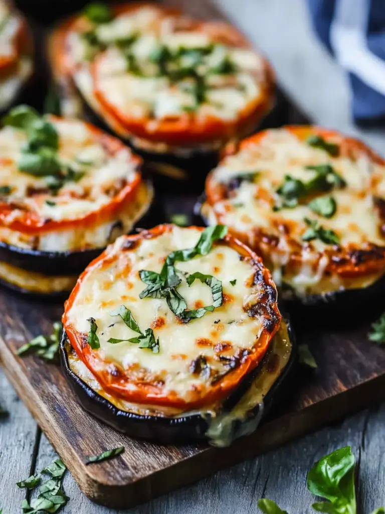 Cheesy eggplant and tomato baked stacks recipe