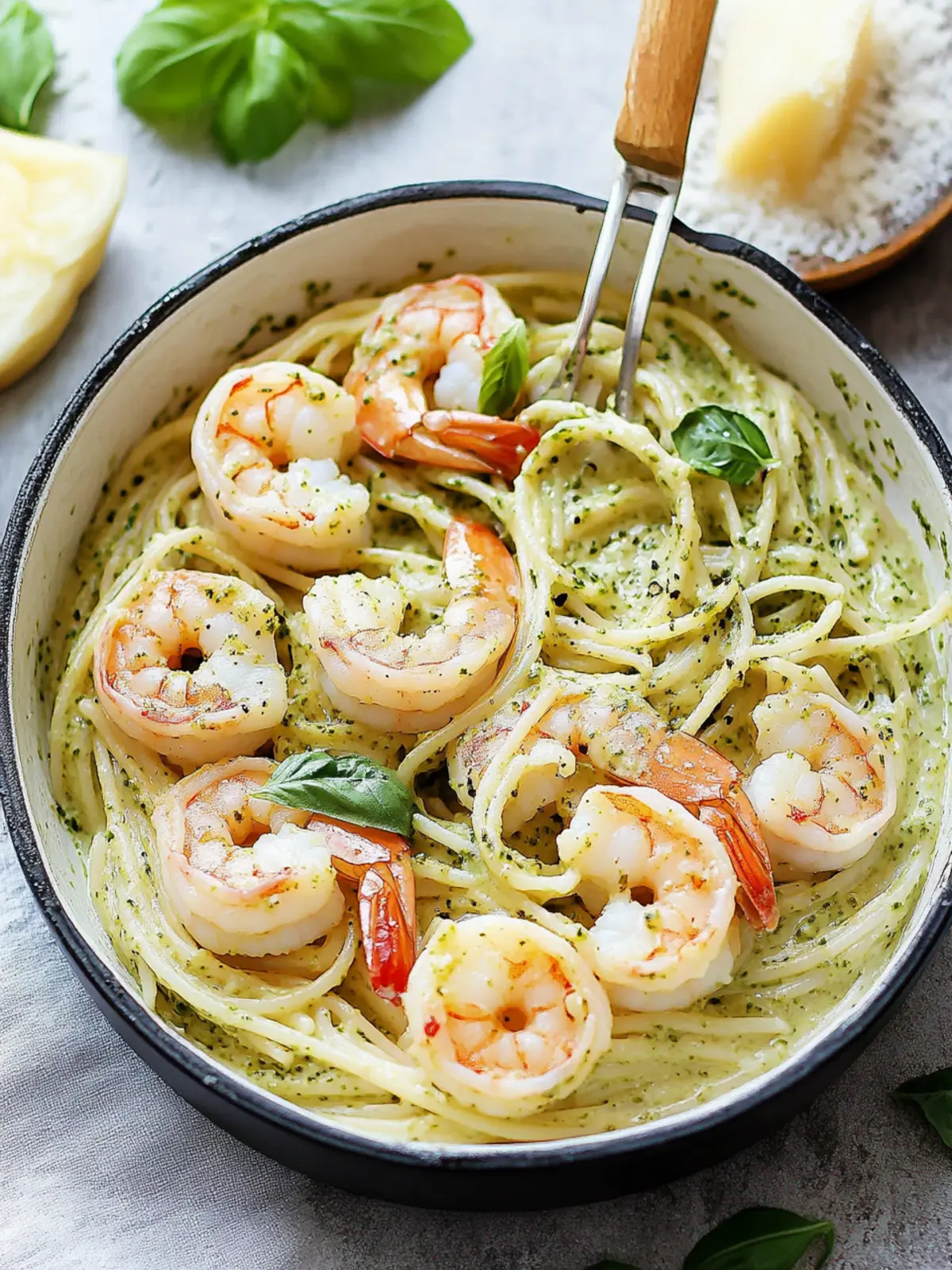 Creamy Pesto Pasta with Shrimp: Your Quick Dinner Delight 2 Creamy Pesto Pasta with Shrimp