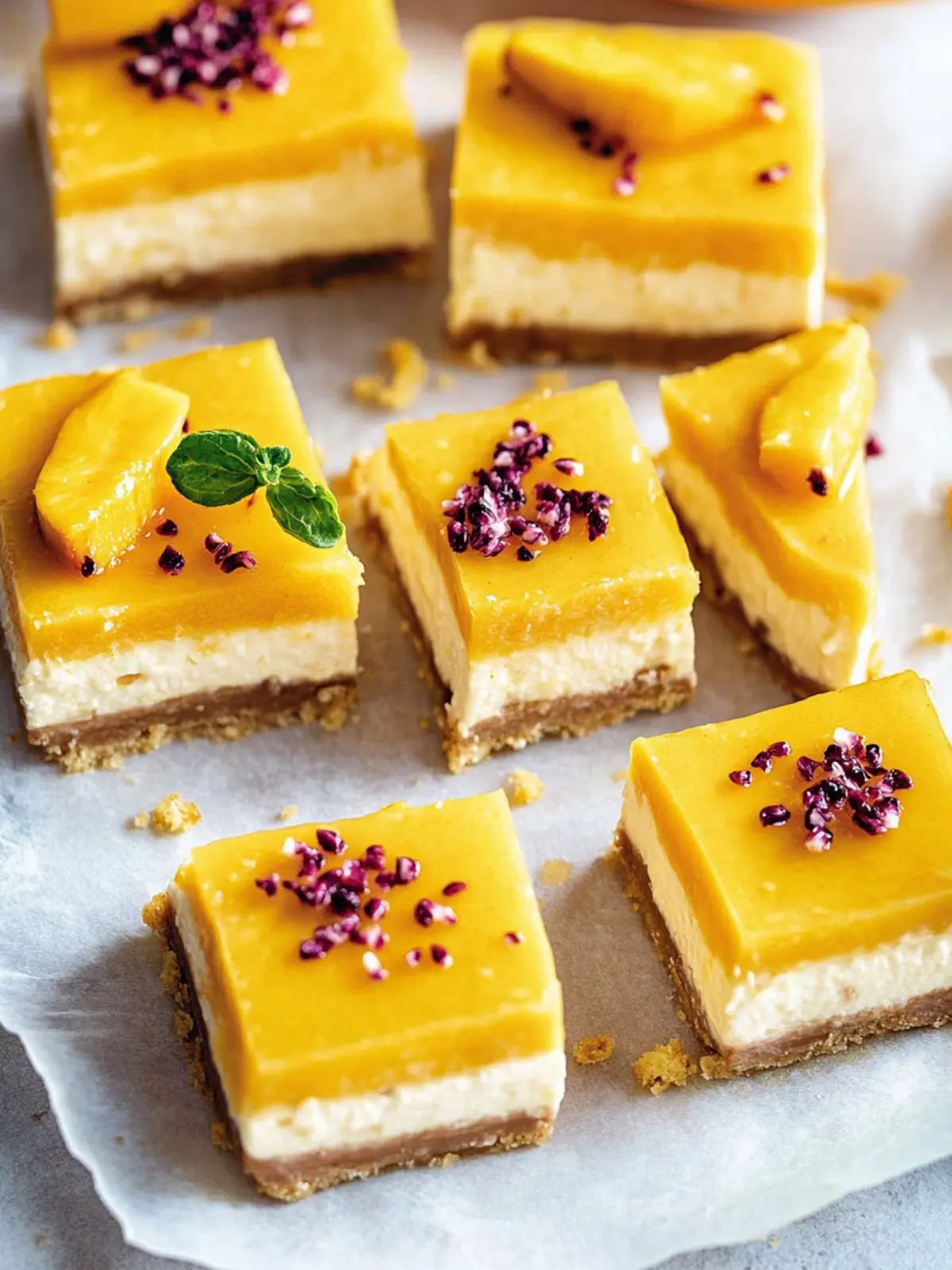 Delicious Vegan Mango Cheesecake Bars No-Bake Summer Treat 4 Vegan Mango Cheesecake Bars (no-bake)