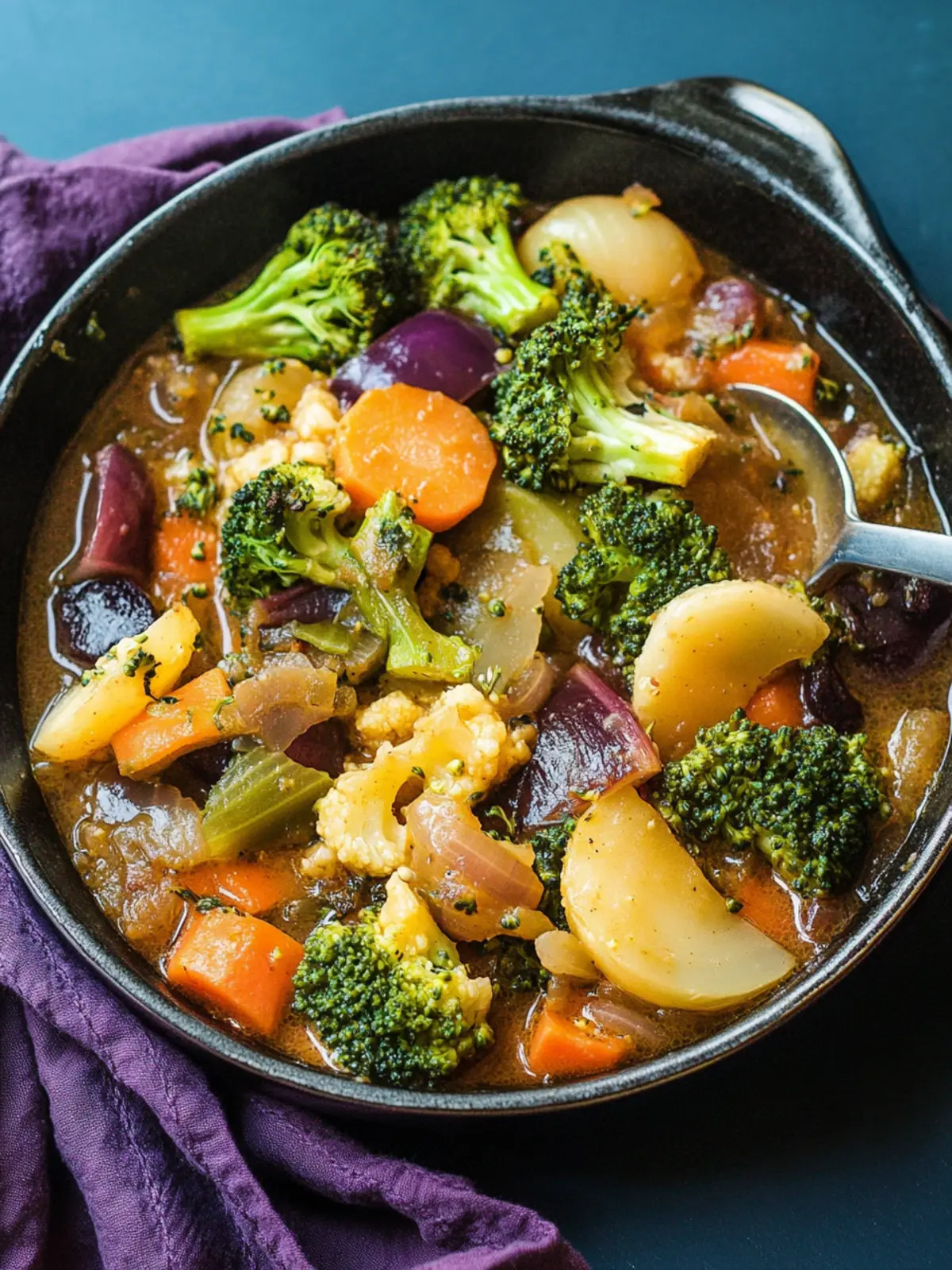 Savory Vegetable Stew with Onion, Broccoli, and Cauliflower Delight 2 Vegetable Stew with Onion, Broccoli, and Cauliflower