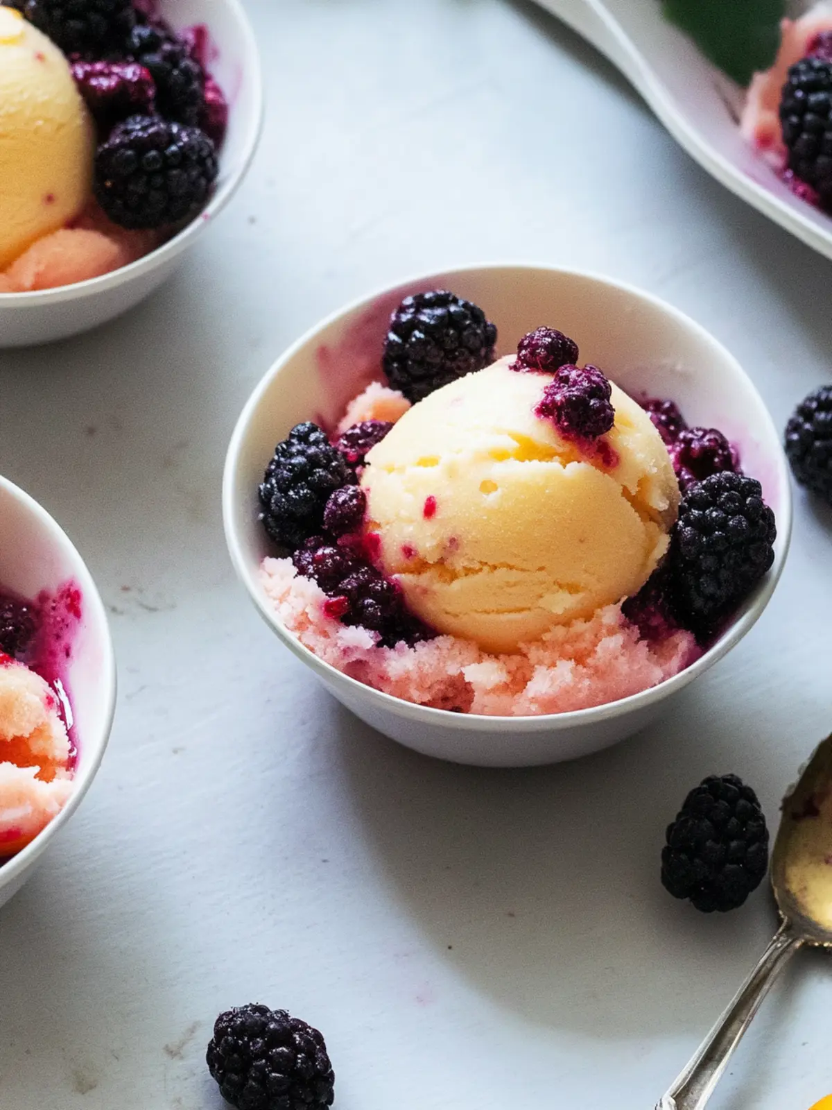 Cool Down with Peach Lassi Sorbet and Blackberries Bliss 2 Peach Lassi Sorbet With Crushed Blackberries