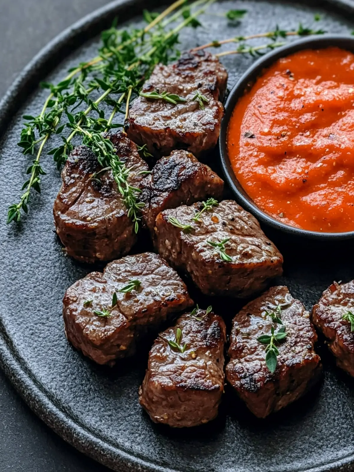 Savory Steak Bites with Creamy Roasted Red Pepper Sauce 3 Steak Bites with Roasted Red Pepper Sauce