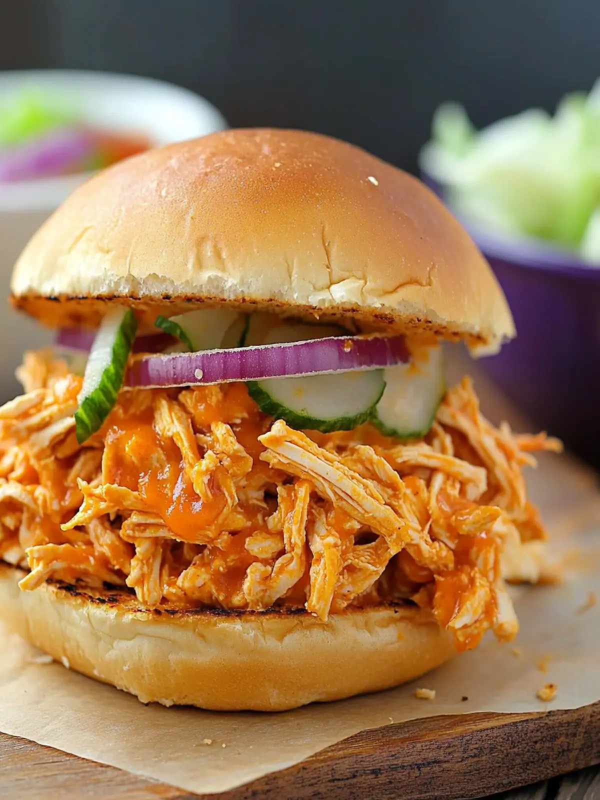 No Cook Shredded Buffalo Chicken Sandwich Bliss with Rotisserie Chicken 5 No Cook Shredded Buffalo Chicken Sandwich (with rotisserie chicken)