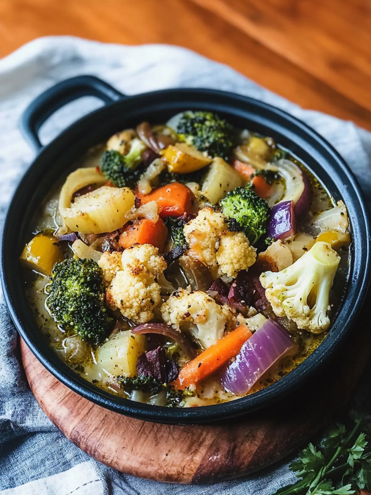 Savory Vegetable Stew with Onion, Broccoli, and Cauliflower Delight 3 Vegetable Stew with Onion, Broccoli, and Cauliflower