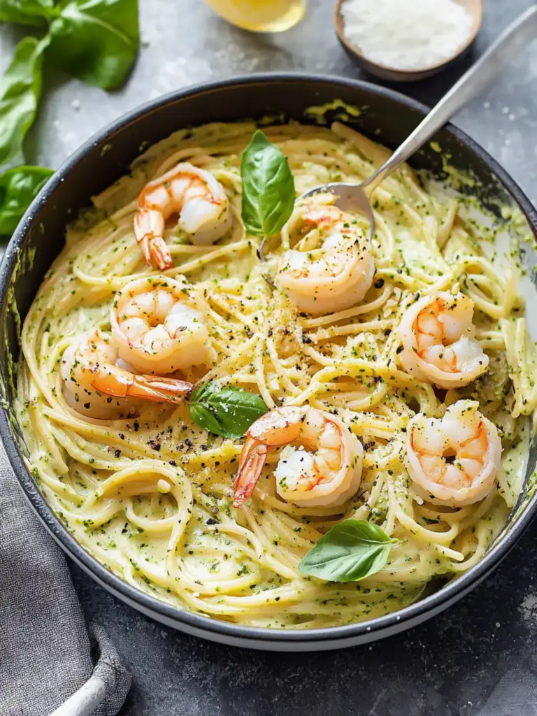 Creamy Pesto Pasta with Shrimp