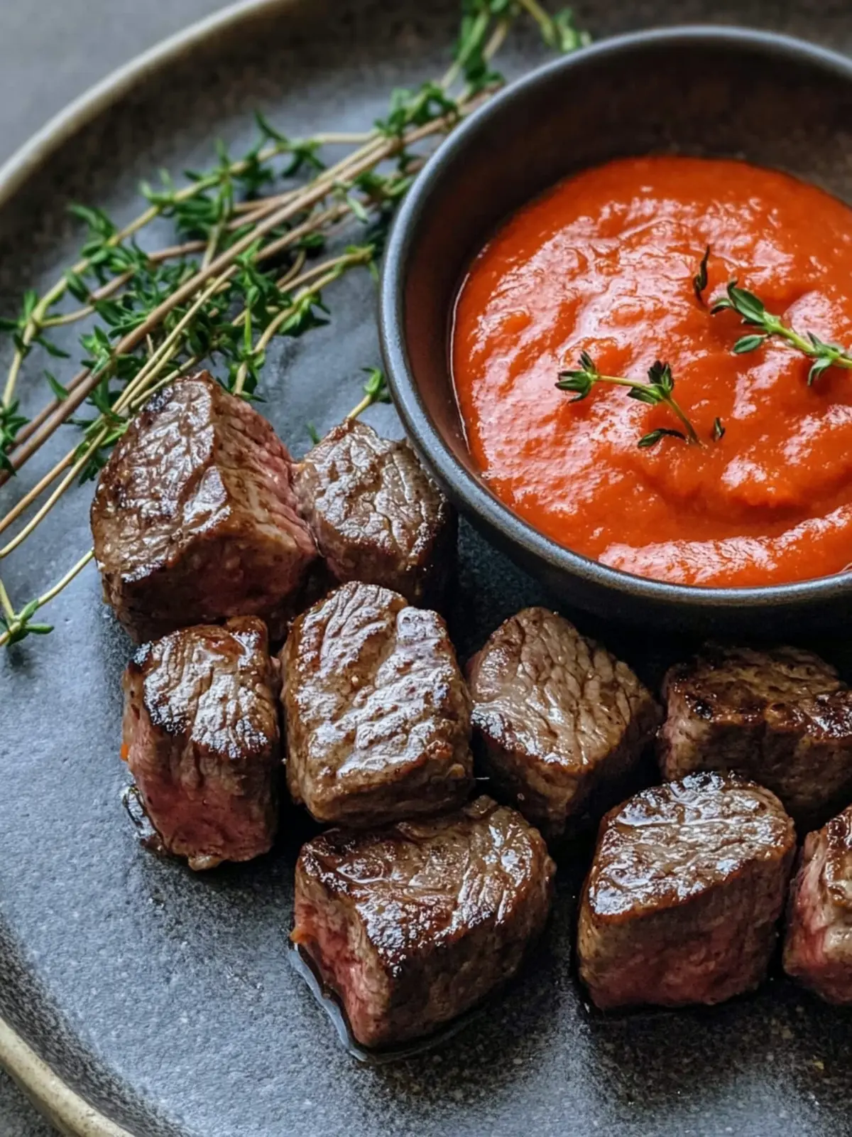 Savory Steak Bites with Creamy Roasted Red Pepper Sauce 5 Steak Bites with Roasted Red Pepper Sauce