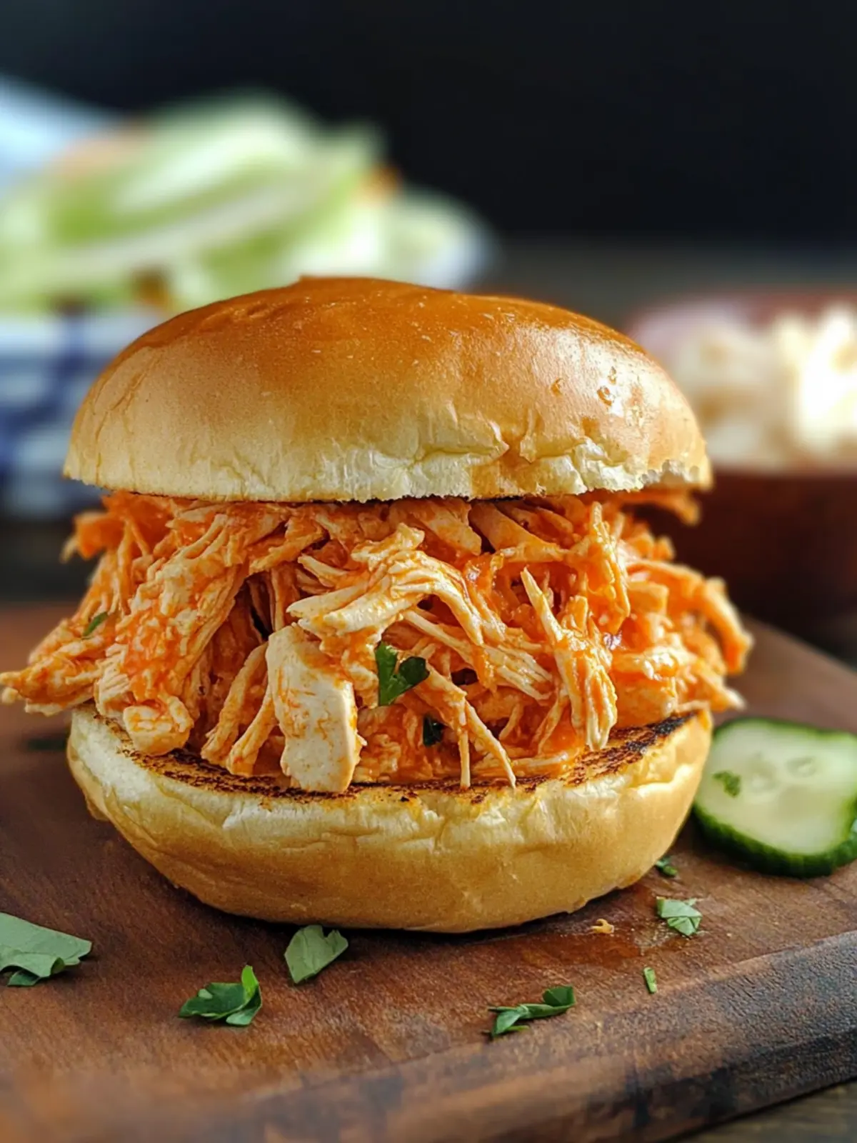 No Cook Shredded Buffalo Chicken Sandwich Bliss with Rotisserie Chicken 2 No Cook Shredded Buffalo Chicken Sandwich (with rotisserie chicken)