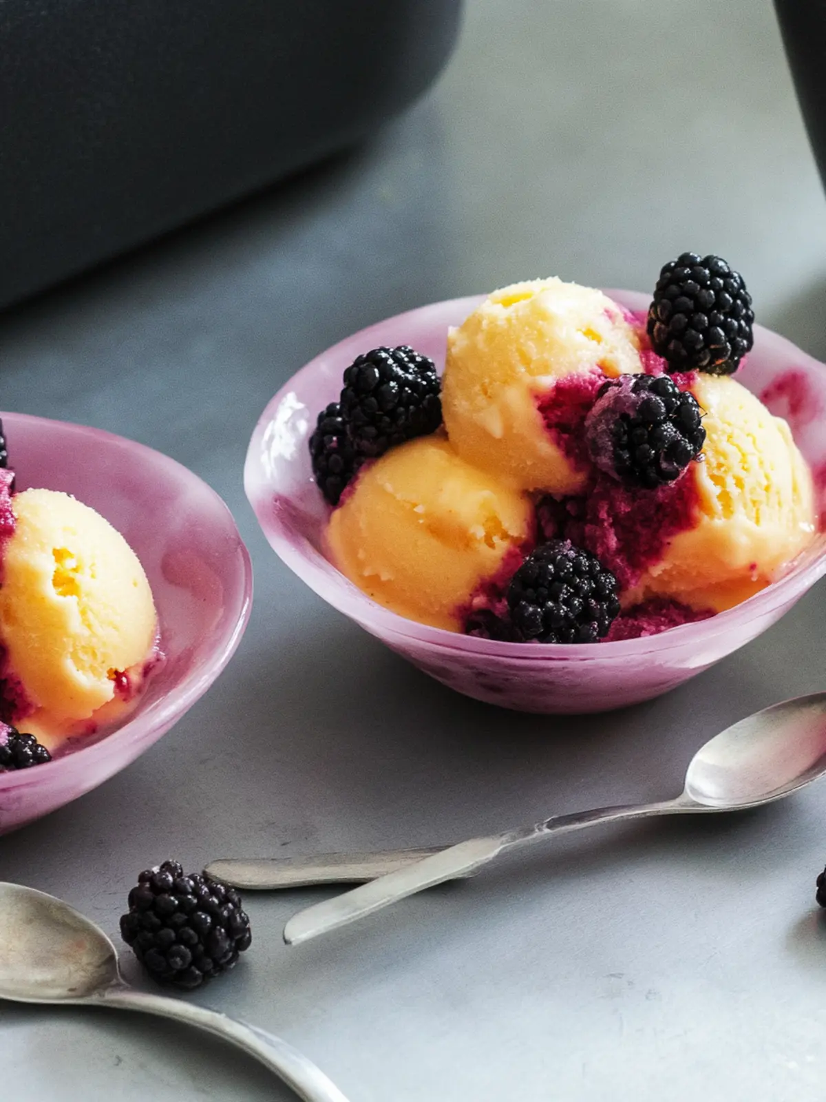 Cool Down with Peach Lassi Sorbet and Blackberries Bliss 4 Peach Lassi Sorbet With Crushed Blackberries