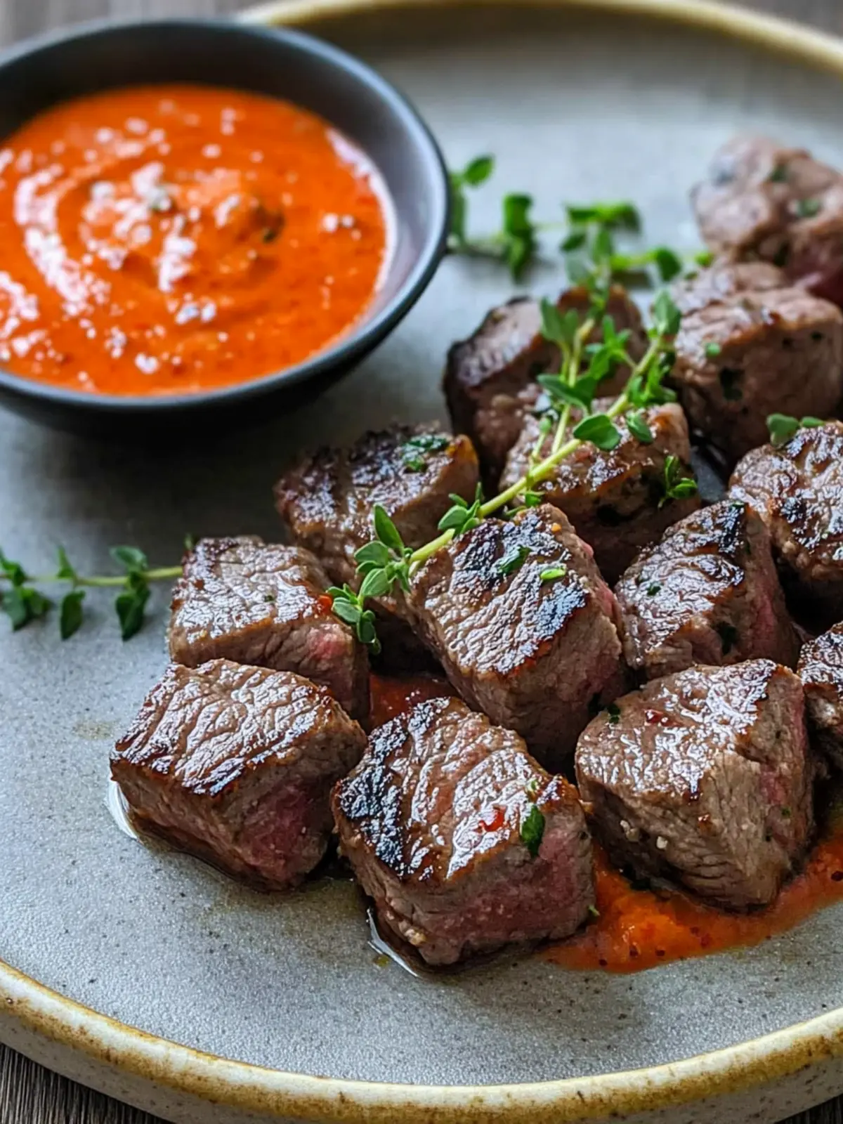 Savory Steak Bites with Creamy Roasted Red Pepper Sauce 4 Steak Bites with Roasted Red Pepper Sauce