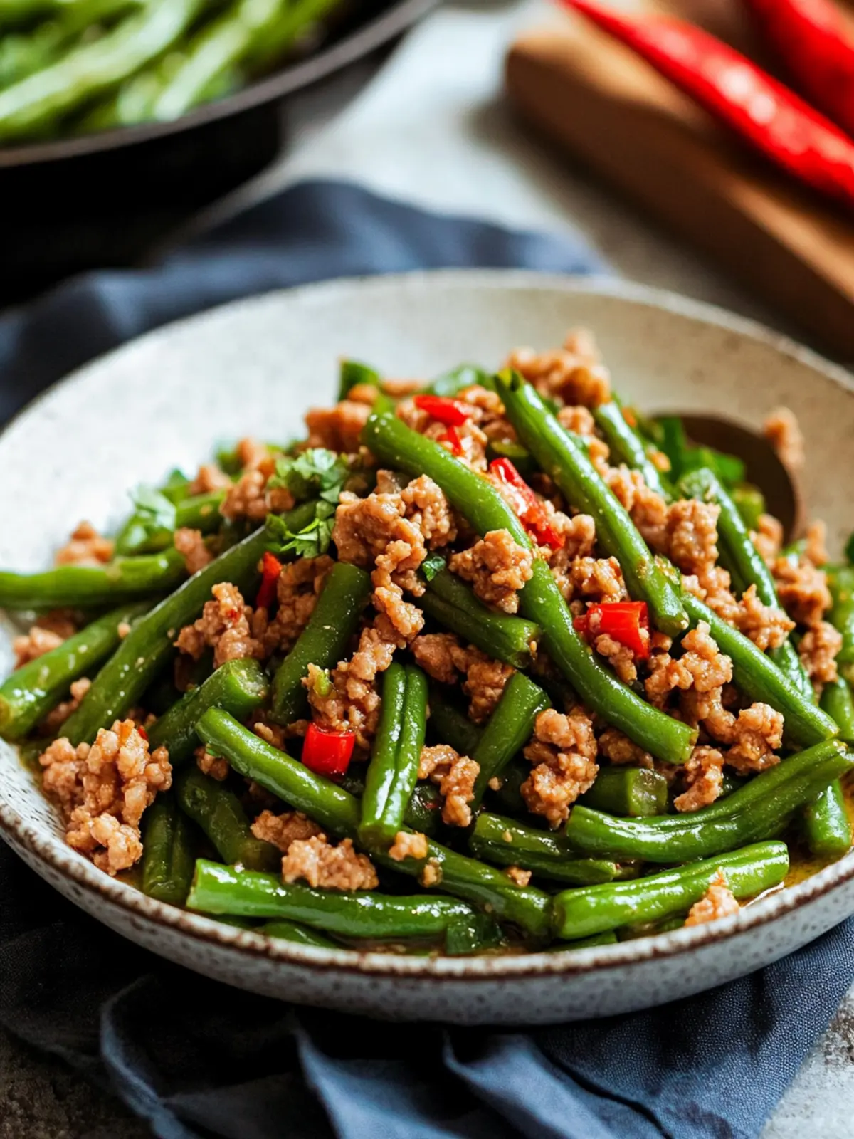 Quick and Tasty Chinese Stir-Fried Green Beans with Minced Pork 3 Chinese Stir-Fried Green Beans with Minced Pork