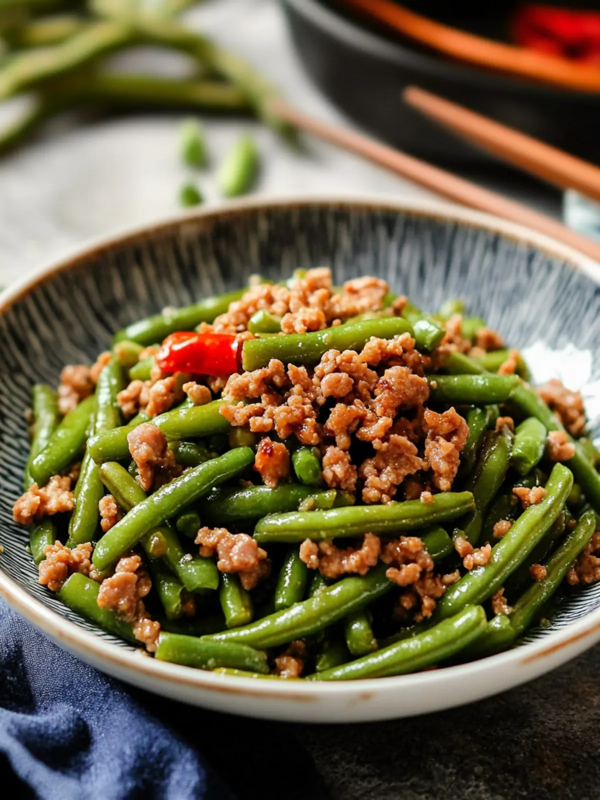Quick and Tasty Chinese Stir-Fried Green Beans with Minced Pork 4 Chinese Stir-Fried Green Beans with Minced Pork