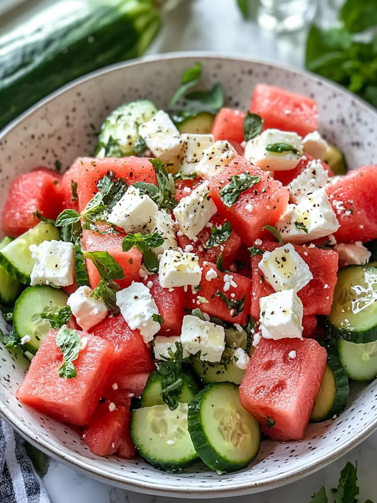 SIMPLE Watermelon + Cucumber + Feta Salad for Summer Refreshment 3 SIMPLE Watermelon + Cucumber + Feta Salad