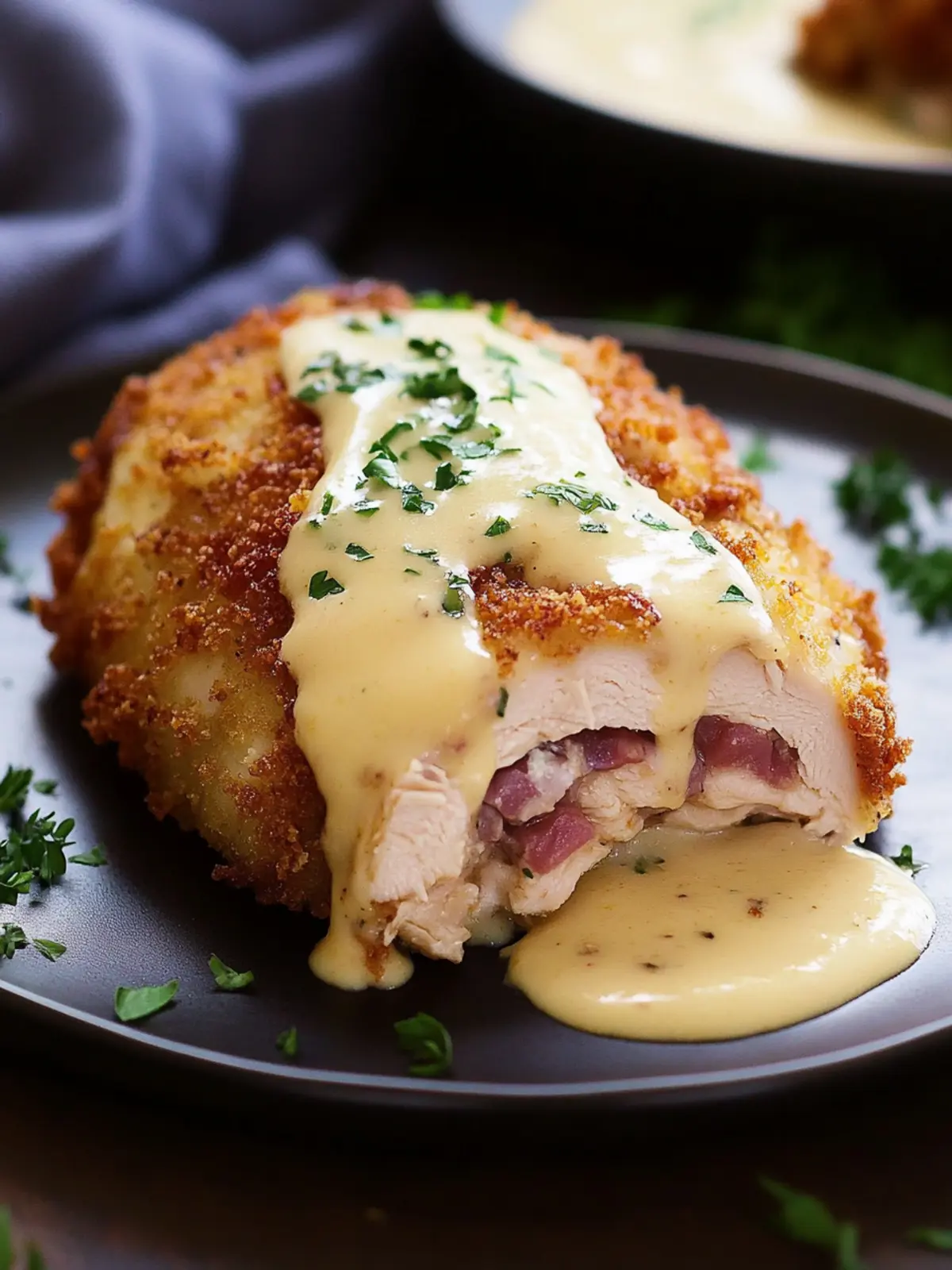 Crispy Chicken Cordon Bleu with Creamy Honey Mustard Sauce 4 Chicken Cordon Bleu