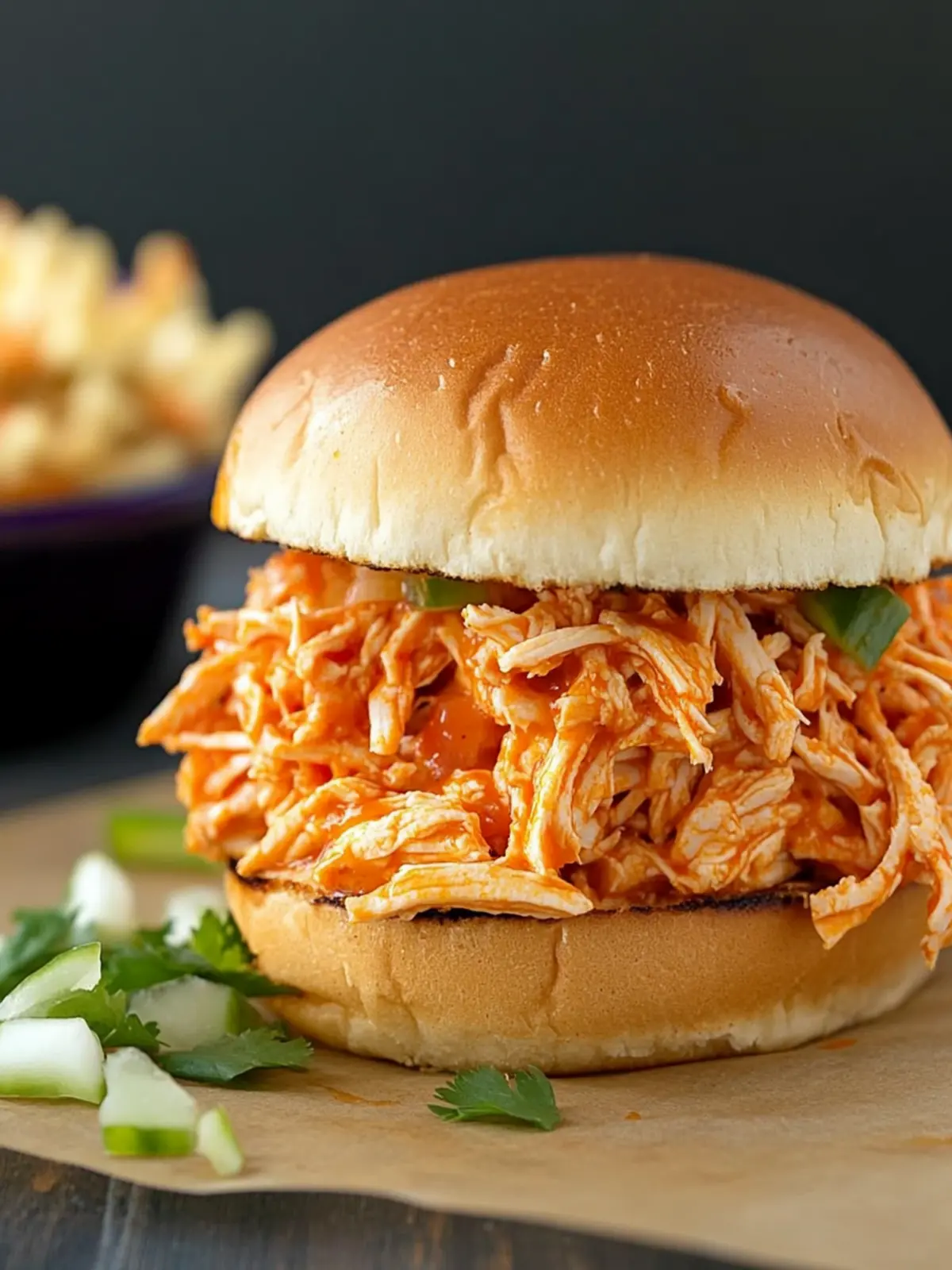 No Cook Shredded Buffalo Chicken Sandwich with Rotisserie Goodness 3 No Cook Shredded Buffalo Chicken Sandwich (with rotisserie chicken)