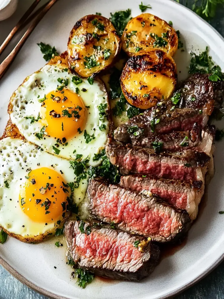 Steak and Sunny Side Up Eggs for Breakfast