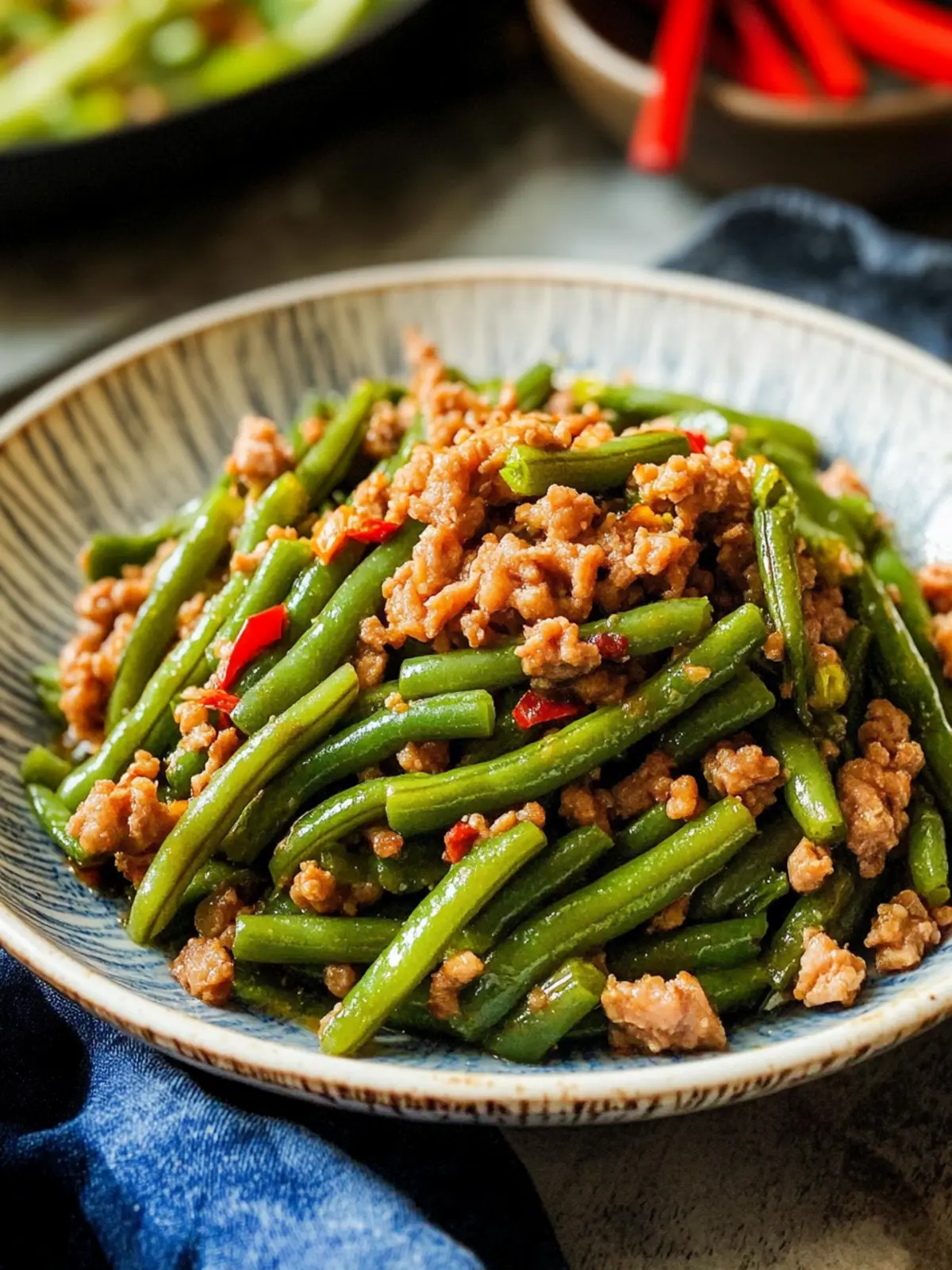 Quick and Tasty Chinese Stir-Fried Green Beans with Minced Pork 2 Chinese Stir-Fried Green Beans with Minced Pork