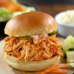 No Cook Shredded Buffalo Chicken Sandwich with Rotisserie Goodness 43 No Cook Shredded Buffalo Chicken Sandwich (with rotisserie chicken)