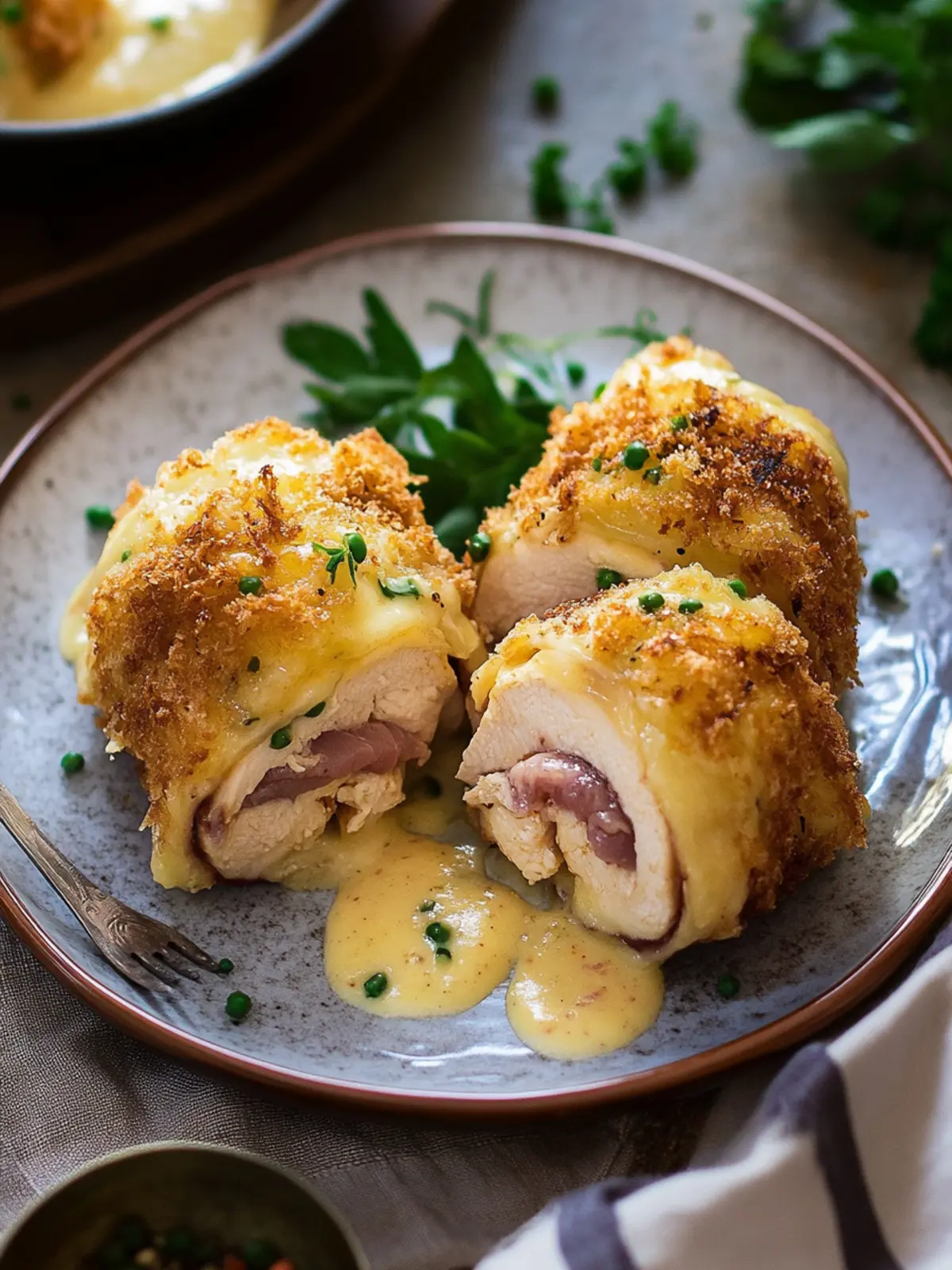 Crispy Chicken Cordon Bleu with Creamy Honey Mustard Sauce 2 Chicken Cordon Bleu