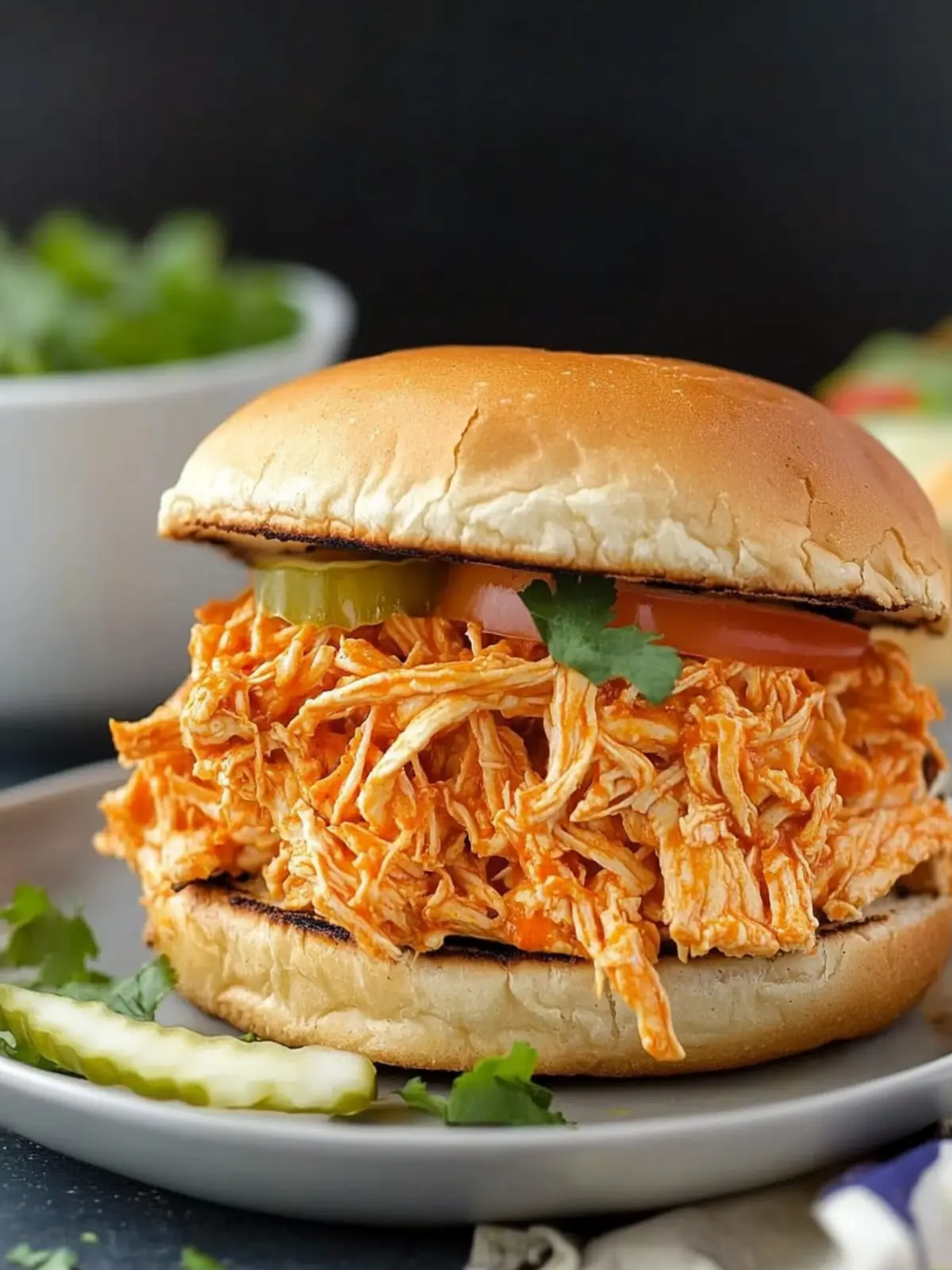 No Cook Shredded Buffalo Chicken Sandwich with Rotisserie Goodness 4 No Cook Shredded Buffalo Chicken Sandwich (with rotisserie chicken)