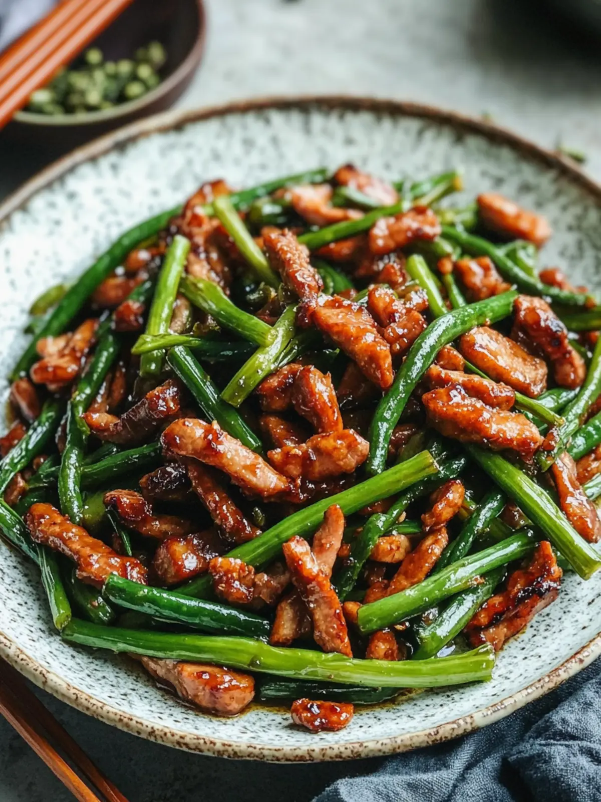 Savory Garlic Scape Stir Fry with Pork for Quick Dinners 4 Garlic Scape Stir Fry with Pork (蒜苔炒肉丝)