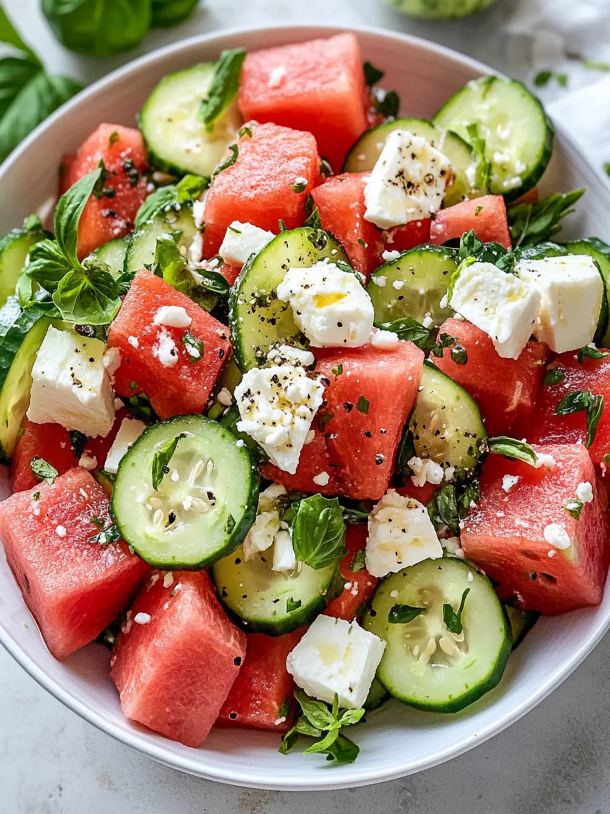 SIMPLE Watermelon + Cucumber + Feta Salad for Summer Refreshment 2 SIMPLE Watermelon + Cucumber + Feta Salad