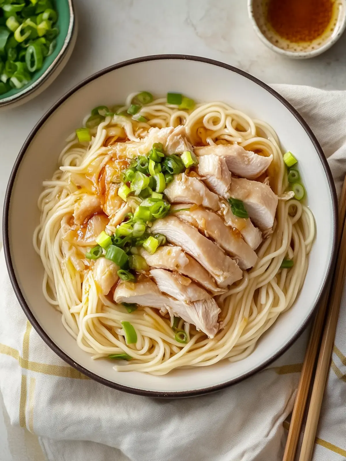 Hainanese Chicken Noodles: Comforting Ginger-Scallion Bliss 4 Hainanese Chicken Noodles (Ginger-Scallion Steamed Chicken Noodles)