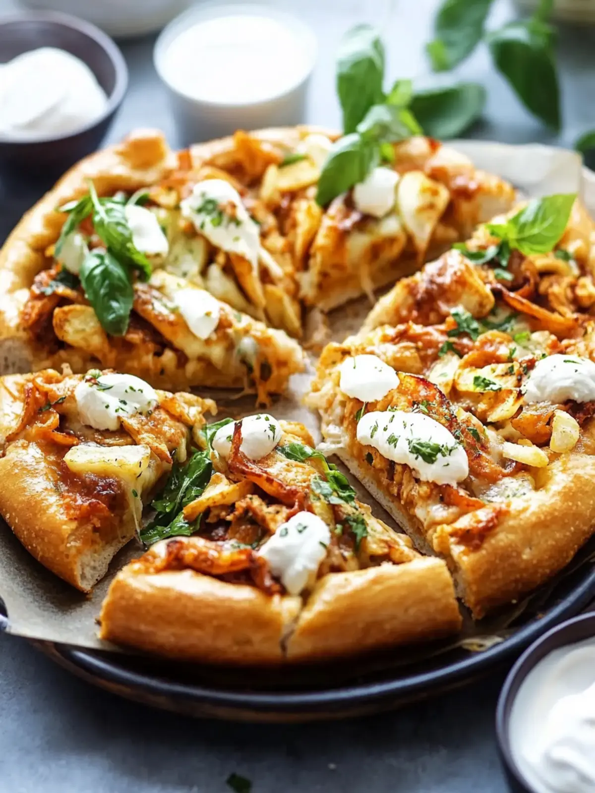 Savory Zachte Pizzabroodjes met Kip en Knapperige Aardappelfriet 4 Zachte Pizzabroodjes met Kip en Aardappelfriet