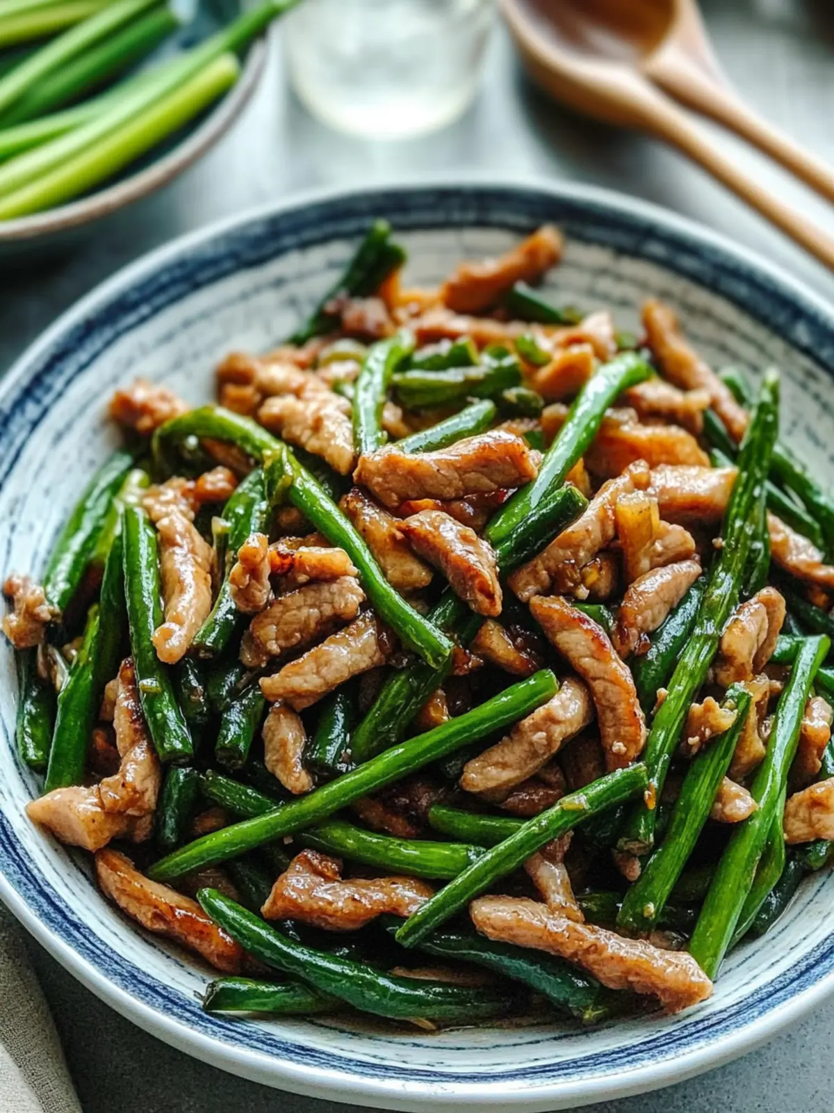 Savory Garlic Scape Stir Fry with Pork for Quick Dinners 2 Garlic Scape Stir Fry with Pork (蒜苔炒肉丝)