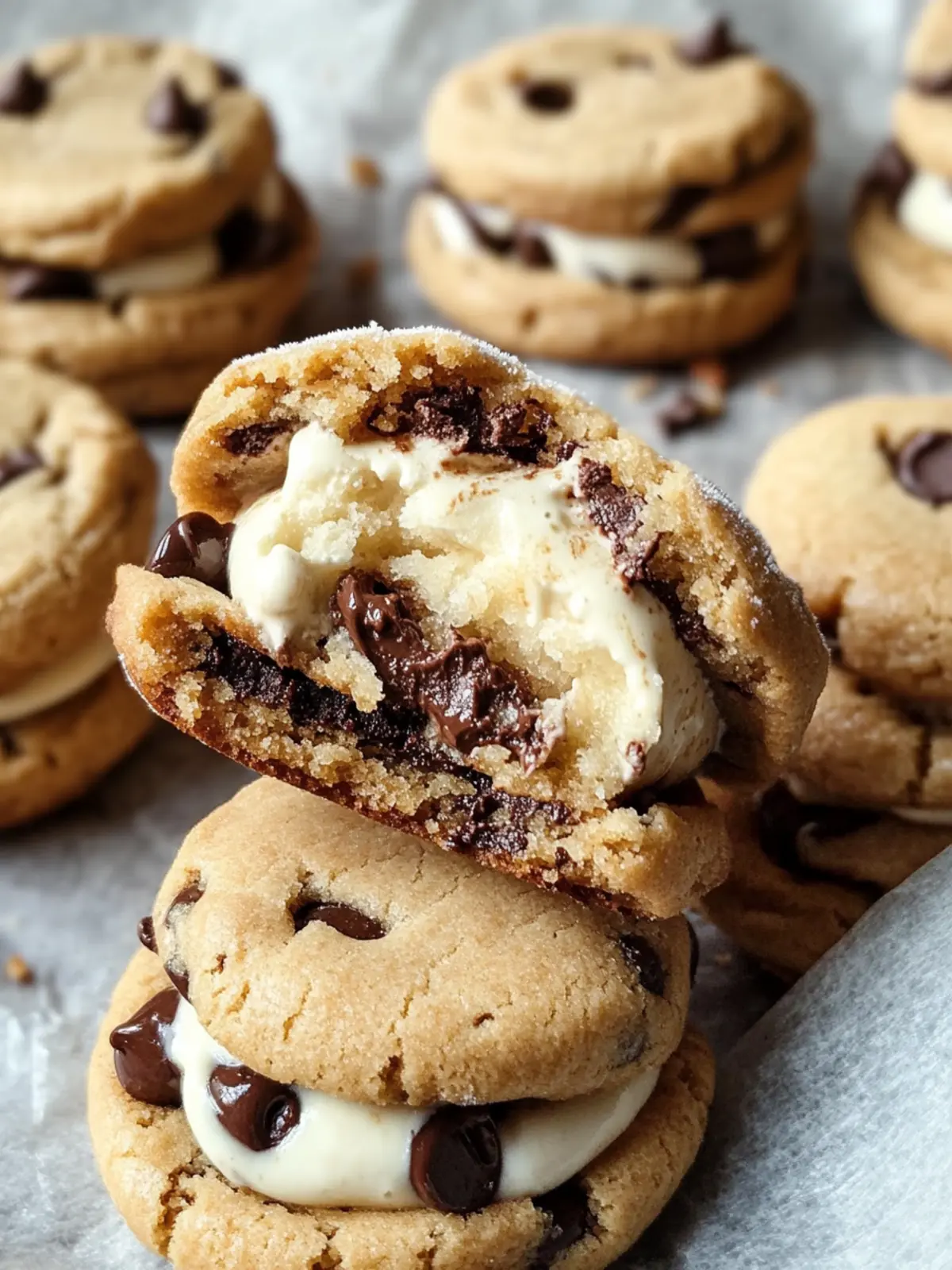 Decadent Mini Brown Butter Chocolate Chip Ice Cream Sandwiches 4 Mini Brown Butter Chocolate Chip Cookie Ice Cream Sandwiches with Olive Oil & Honeycomb Vanilla Bean Ice Cream