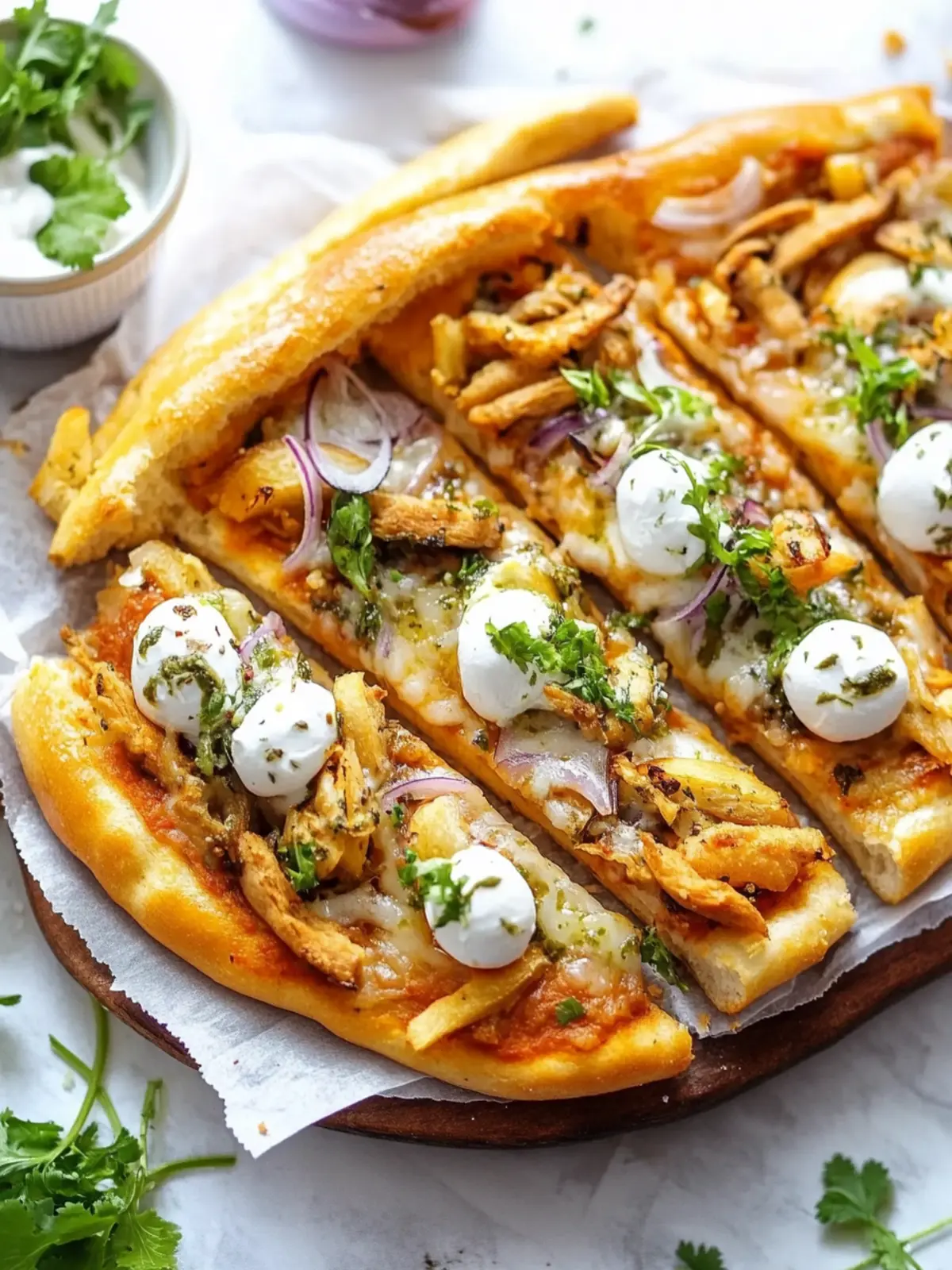 Savory Zachte Pizzabroodjes met Kip en Knapperige Aardappelfriet 3 Zachte Pizzabroodjes met Kip en Aardappelfriet