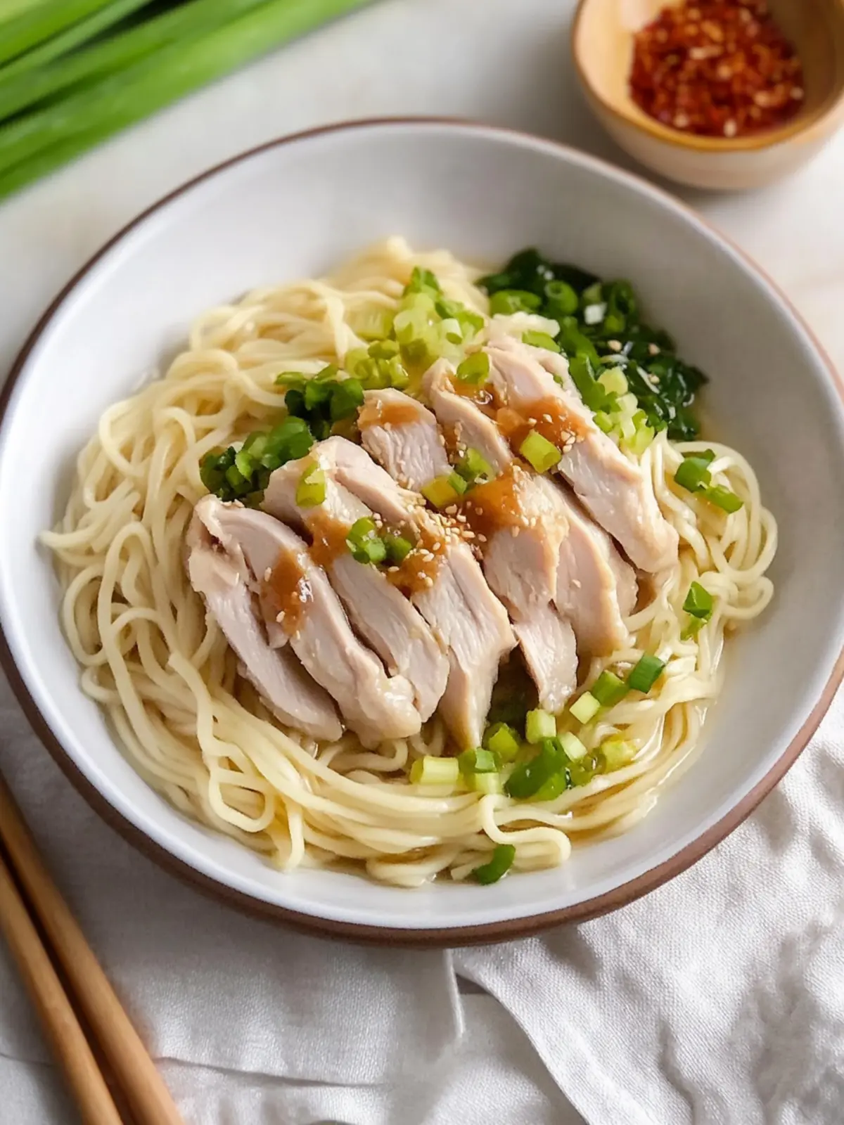 Hainanese Chicken Noodles: Comforting Ginger-Scallion Bliss 2 Hainanese Chicken Noodles (Ginger-Scallion Steamed Chicken Noodles)